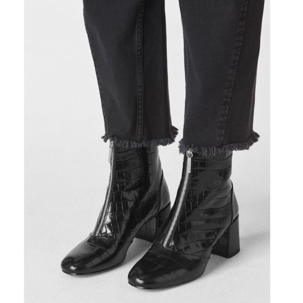 WHISTLES Rowan patent leather Croc booties zip up block heel - Picture 3 of 8
